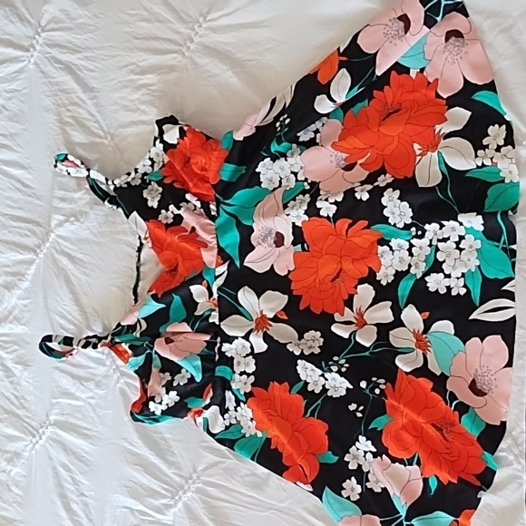 2 PC TANKINI BLACK FLORAL BATHING SUIT SZ 14 - Picture 3 of 8